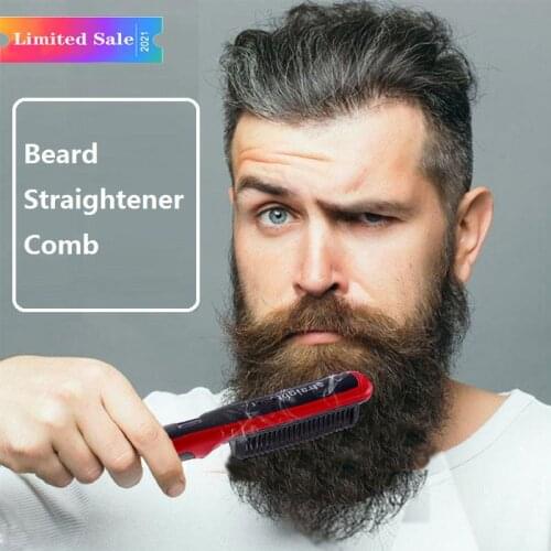 Portable Mens Electric Hair Beard Comb Multifunctional Hair Straightener Brush LCD Display Ceramic Quick Hair Styler
