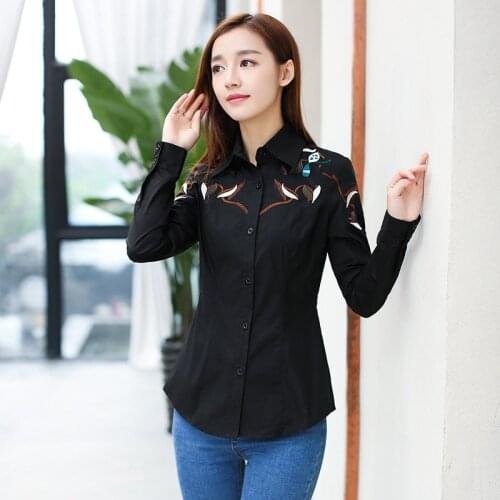 Size l-5xl Plus (124cm bust) yards women big spring new thin cotton embroidered shirt with long sleeves