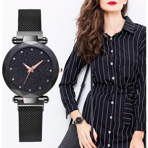 WJ-7921 Luxury Diamond Women Watches Fashion Ladies Starry Sky Magnetic Watch Casual Mesh Steel Rhinestone Female Wristwatch