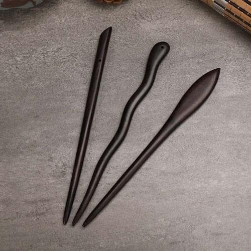 Black Sandalwood Hand carving Classical Chinese Clothing Hairpin Cheongsam Antique Style Girl Coiled Hair Decoration LL@17