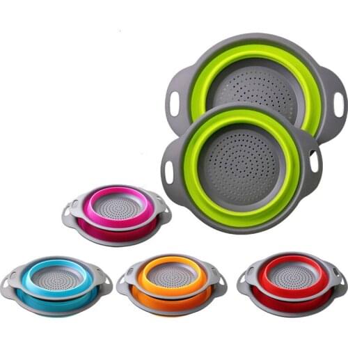 Foldable Drain Basket Colander Fruit Vegetable Washing Basket Strainer Collapsible Drainer With Handle Kitchen Storage Tools 1PC