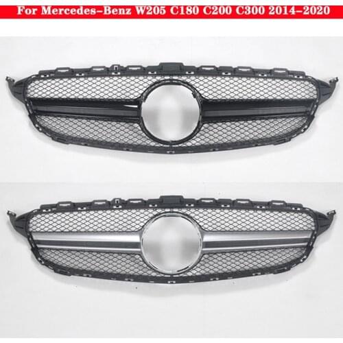 Car styling Middle grille For Mercedes-Benz C-Class W205 C180 C200 C300 2014-2020 AMG Silver Black front bumper Center Grille