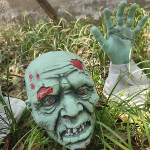 Halloween Plastic Skeleton Bone Head and Hands Decoration Ground Plug Skeleton Props Set for Halloween Party Garden Decoration