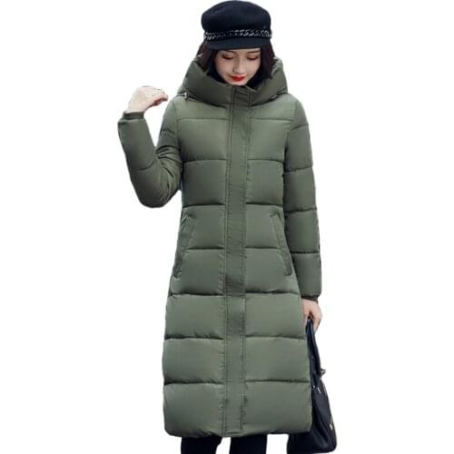 High Quality Warm Thicken Female Coat Winter Womens Hooded Cotton Padded Womens Winter Jackets Long Parka Parkas Solid Pop