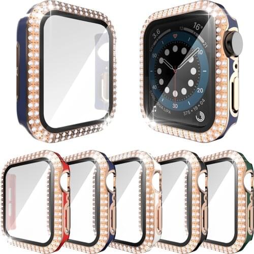 Screen Protector Scratch-resistant Glass Film for Apple Watch SE Series 6 5 4 3 Case PC Diamond Cover 40mm 44mm 38mm 42mm Bumper
