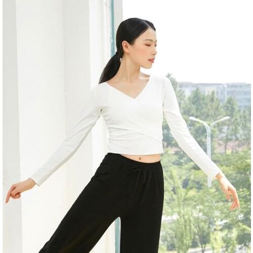 Adult Cotton V Neck Cross Belly Dance Crop Top Shirt Costume for Women Dancing Clothes Dancer Wear Clothing