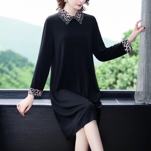 2021 Casual Black Patchwork Leopard Midi Dress Spring New Vintage 4XL Plus Size Dress Women Elegant Bodycon Party Vestidos