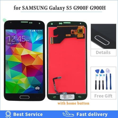 G900F LCD For Samsung Galaxy S5 LCD G900F G900A LCD Display G900P G900T G900V Touch Screen Digitizer assembly LCD with button