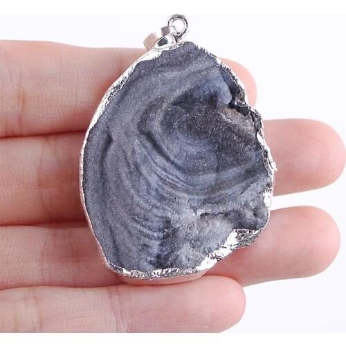 1pc Druza Necklace Drop Shape DIY Agates Pendant Natural Stone Cut Slice Pendants Quartz Jewelry
