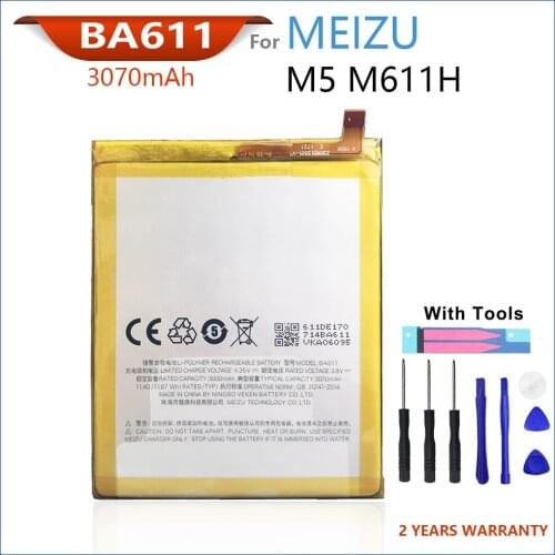 100% Original 3070mAh BA611 Battery For Meizu M5 /M611H/M611 Series Phone High quality Batteries With Tools+Tracking Number