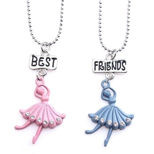 2018 Rhinestone Dress Ballet Girls Pendant Necklace Best friends Friendship Jewelry Gifts For Kids Women Accessories