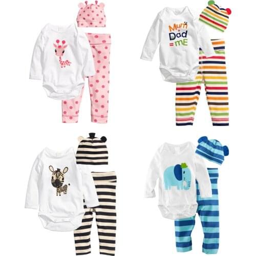 3pcs Newborn Baby Girls Toddler Clothes Cartoon Hat+Romper+Pants Cap Jumpsuit Suit Trousers Bebe Clothing Set Roupa Infantil New