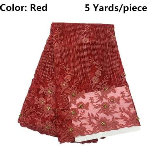 5 Yards/piece New African Lace Fabric With Beads Embroidered Dentelle French Lace Guipure Sewing DIY Design Wedding Party Dress