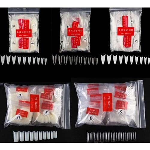 500 * French White/Clear/Natural/ Acrylic False Fake Nails Tips UV GEL Manicure Artificial Stiletto C-Shape For Nails Fake Tips