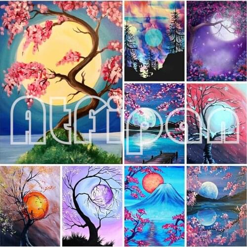 5D Diamond Painting Tree Landscape Moon Full Square Diamond Embroidery Cross Stitch Rhinestone Mosaic Home Decoration Gift
