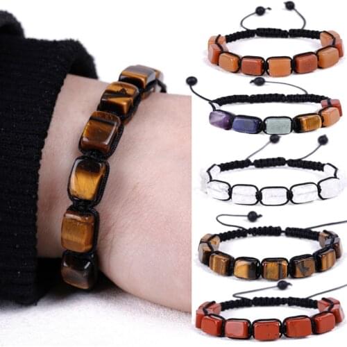 7 Chakra square Stone Bracelets Reiki Healing Crystal Natural Gemstone Braided Rope Bracelet for Women Girls Yoga Jewelry