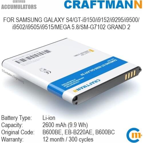 Battery for Samsung GALAXY S4/GT-i9150/i9152/i9295/i9500/i9502/i9505/i9515/MEGA 5.8/SM-G7102 GRAND 2 (B600BE/EB-B220AE/B600BC)