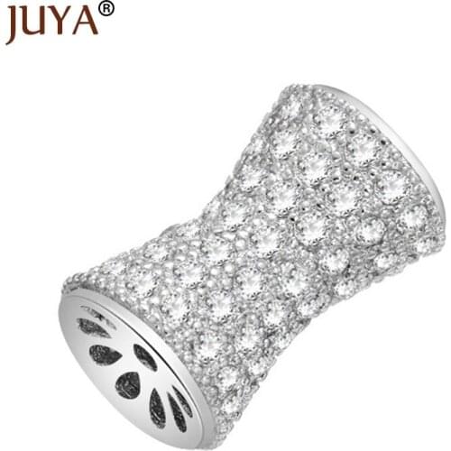 Micro Pave Spacer Tube Beads Slider Beads with Cubic Zirconia Pave Bead Fit For European Bracelet Making DIY Accessories
