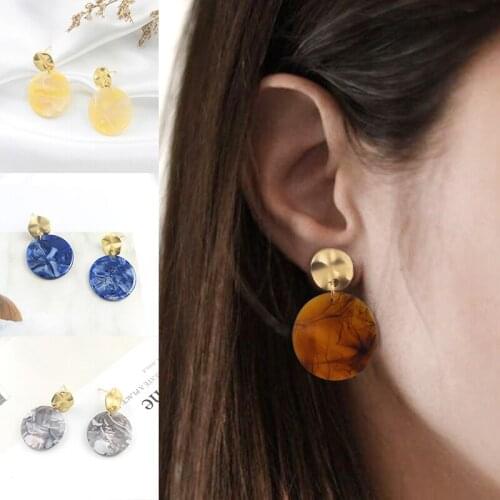 Four colors of transparent pattern inlaid blue brown gray yellow earrings smoke debris fairy temperament feeling female