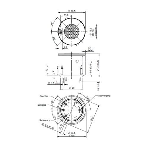 Nitric Oxide (NO) Gas Sensor 5BNF (with bias board) AF509-W0C