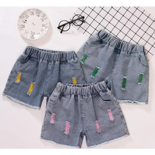 Baby Girl Denim Shorts 2021 Summer New Children Jean Hit Pants Mid Waist Casual Loose Kids Teens holes Jeans Shorts