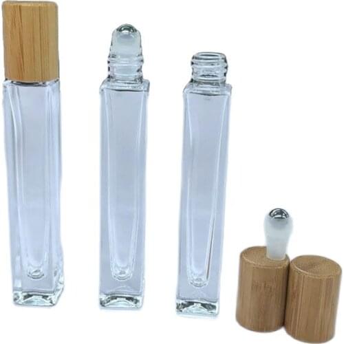10ml Roller Bottle Parfume Bottle Refillable Essential Oil Case Bamboo Lid Aromatherapy Glass Vial Perfume Roll On Travel Bottle