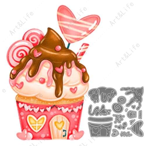 Hot New Metal Cutting Dies for Scrapbooking Pink Ice Cream House Stencils Album Knife Mold for Paper Cards Embossing Cut Die