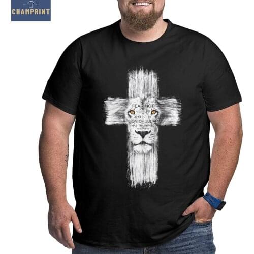Cool Lion Of Judah Jesus T-Shirts Men Big Tall Tee Shirt O Neck Short Sleeve T Shirts Plus Size Big Size Large 4XL 5XL 6XL Tops