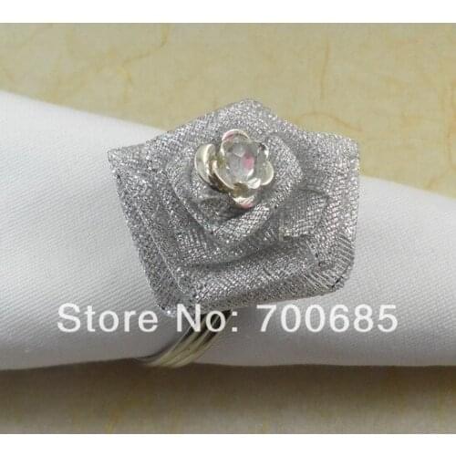 Crystal rose napkin ring in silver