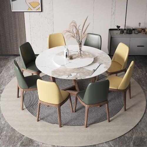 Nordic solid wood household small apartment modern simple round dining table slate round dining table