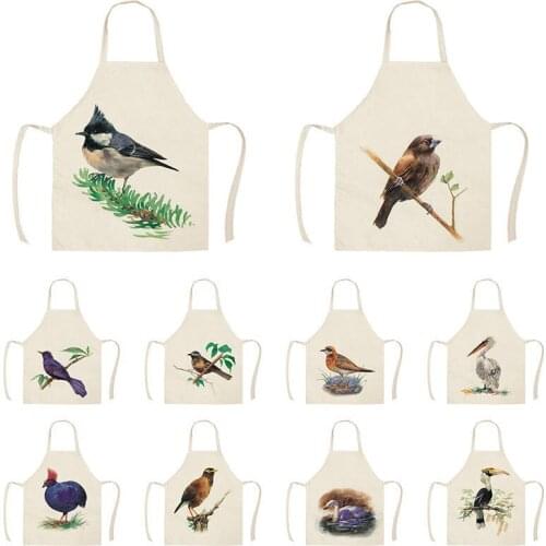 Kitchen Cooking Apron Beautiful Flowers Bird Printed Home Sleeveless Cotton Linen Aprons for Men Women Baking Accessories WQTX36