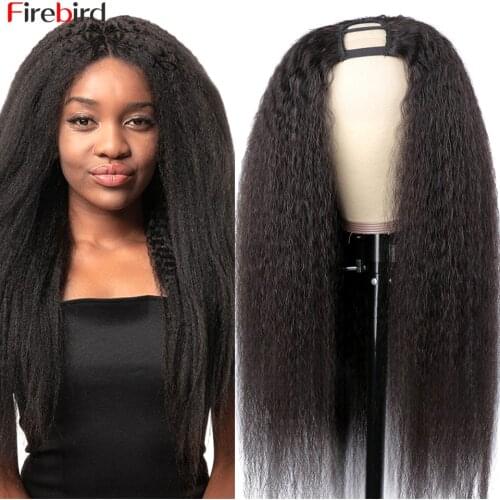 Firebird Kinky Straight U Part Wig Glueless Yaki Straight UPart Wig Human Hair For Black Women Remy Brazilian Middle U Shape Wig