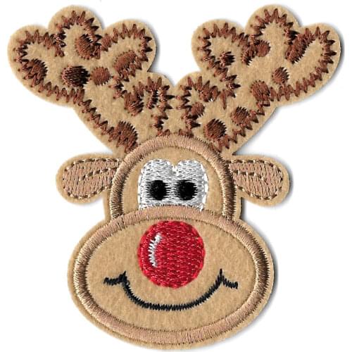 Hot! Christmas - Reindeer - Red Nose - Winter - Embroidered Iron On Applique Patch (Size is about 7 * 7 cm)
