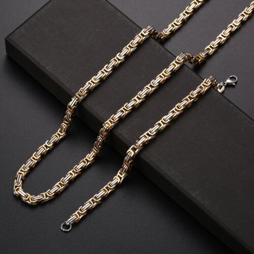 Fashion Hip Hop Men Jewelry Set 5MM 316L Titanium Steel Plated Gold Emperor Chain Necklace & Bracelet Length 60/70CM Drop ship