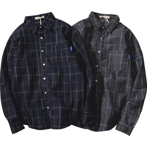 Men Shirt 2020 New Arrival Spring And Autumn Retro Plaid Long Sleeve Male Shirt Student Fashion Japanese Style Teenage Boy S09