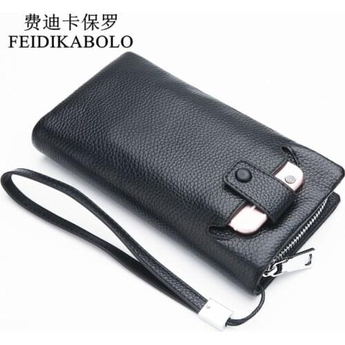 FEIDIKABOLO 100% Genuine Leather Men Wallet Long Zipper Wallet Male Clutch Purse For Men Handy Bags Portomonee Mujer Carteras
