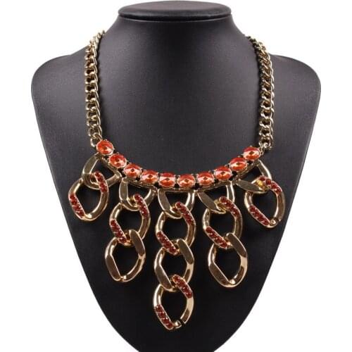 New Latest Model Fashion Sexy Crystal Gold Chain Necklace for Women Glass Rhinestone Circle Pendant Jewelry
