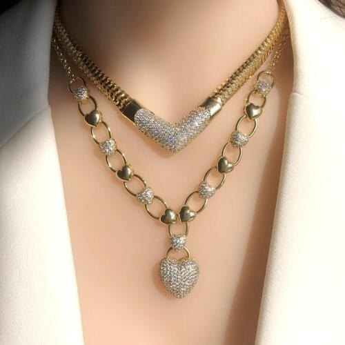 Charm 3A Zircon Heart Pendant Necklaces For Women Gold color chain Statement Choker Necklace Fashion party girl Accessories 2020