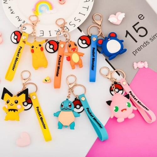 Pokemon Pikachu Schoolbag Pendant Car Keychain Pokemon Go Doll Cartoon Anime Mobile Phone Chain Kids Christmas Gifts
