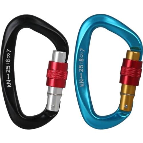 Professional Abseiling Rock Climbing Carabiner 25KN D-Shape Quickdraws Screw Gates Lock Aluminum Mountaineer Outdoor Equipment