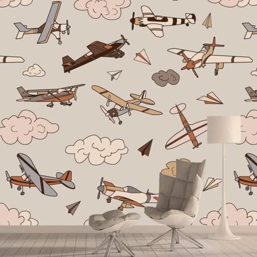 Cartoon Airplanes Sky Kids Walls Papers Home Decor Baby Nursery Self Adhesive Wallpapers for Living Bed Room Murals Background