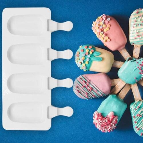 4 Cell Silicone Ice Cream Mold Popsicle Molds DIY Homemade Dessert Ice Pops Lolly Moulds Ice Cube Tray For Party Bar Decoration