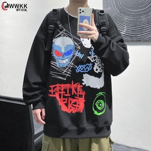WWKK 2021 Casual Thin Hoodies Oversized Fashion Sweatshirt Graffiti Men Women Autumn Spring Plus Size Japanese Streetwear