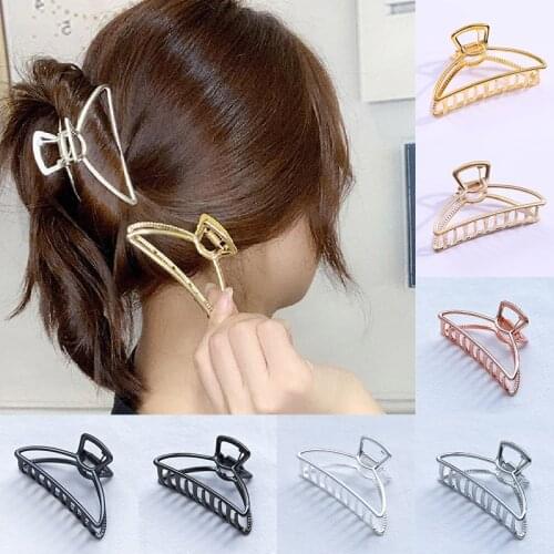 Women Girls Antique Metal Geometric Hair Claw Vintage Jaw Clamp Hair Crab Half Moon Shape Hair Clip Fashion Accessories