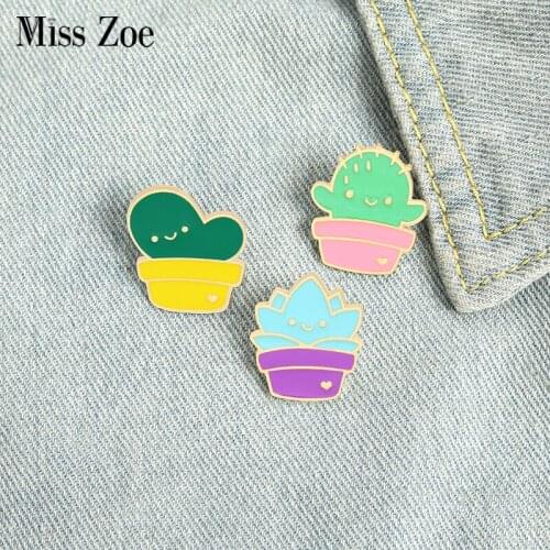 Plant Baby Enamel Pin Custom Cactus Succulent Plant Brooches Bag Lapel Pin Cute Cartoon Badge Jewelry Gift For Kid Friends