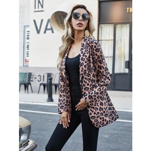 Women Blazers Animals Leopard Print Notched Collar Fashion Suits Top Female Spring Fall Long Sleev Elegant Office Lady Outerwear