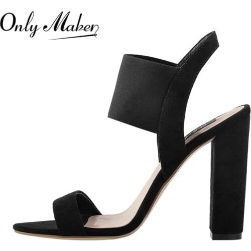 Onlymaker Womens Peep Toe Chunky High Heel Elastic Band Singback Sandals Slip On Summer Casual Party Black Shoes
