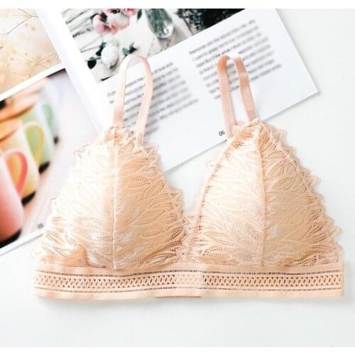 Womens Triangle Cup Bralette Deep V Lace Bras Wireless Push Up Bra Thin Soft Underwear Sexy Lingerie soft 2020