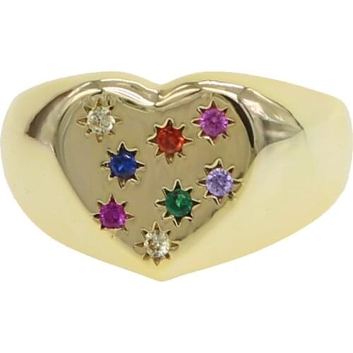 Heart shape star signet ring Gold filled fashion european women rainbow cz inset engagement rings