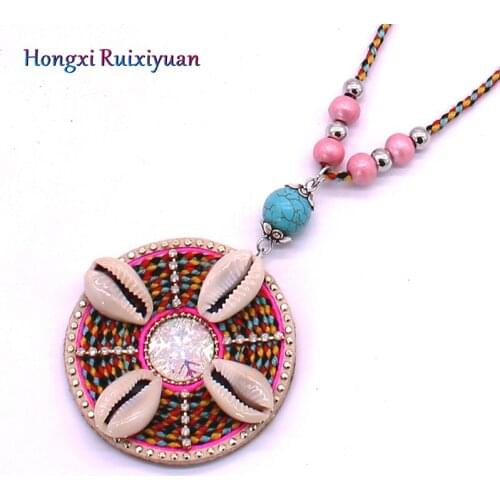 Bohemian style Shell Handmade Beaded Ladies Necklace & Pendant Fashion Wooden Beads Round Crystal Friendship Necklace Jewelry